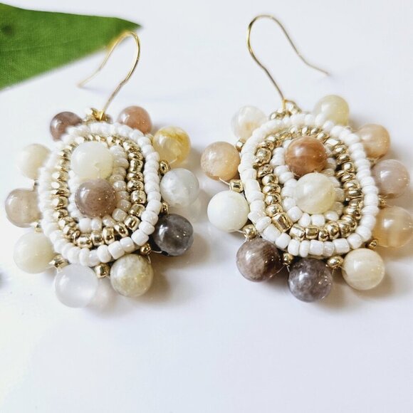 2/$27 | Peach Marble Shield Beaded Indigenous Hoop Earrings | Handmade - Picture 4 of 6